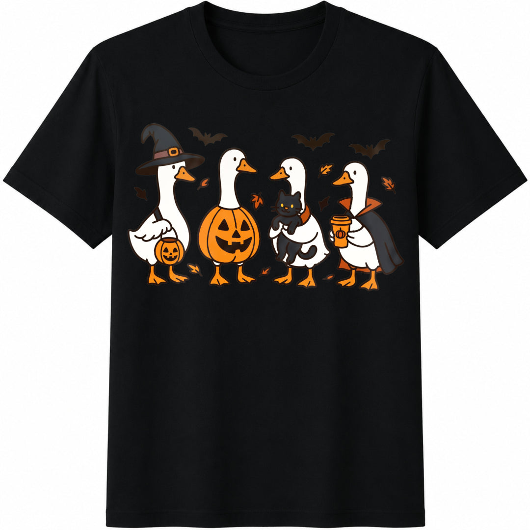 Halloween Goose Halloween Ghost Silly Goose Fall Spooky Cotton T-Shirt in Black