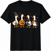 Halloween Goose Halloween Ghost Silly Goose Fall Spooky Cotton T-Shirt in Black