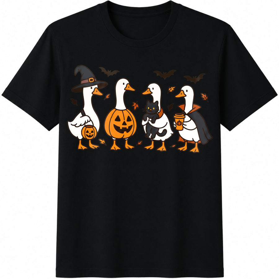 Halloween Goose Halloween Ghost Silly Goose Fall Spooky Cotton T-Shirt in Black