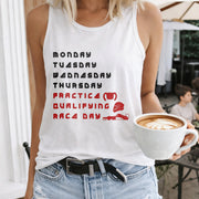 Monday Letters & Racing Patterns Vest Women's Color Cotton Tank Top in White