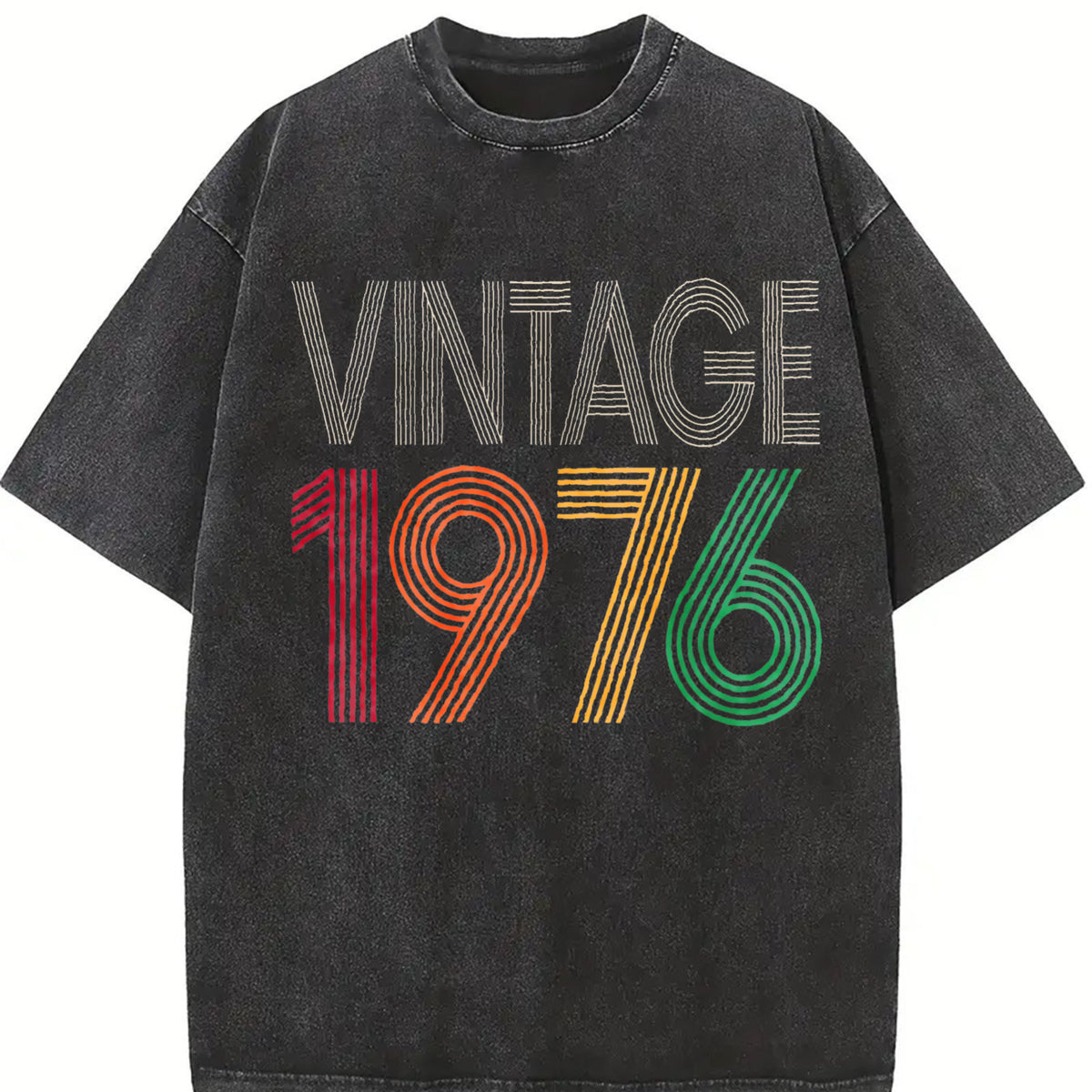 50th Birthday 1976 Vintage Washed T-Shirt in Black