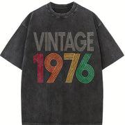 50th Birthday 1976 Vintage Washed T-Shirt in Black