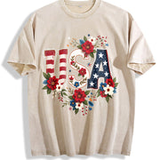 Effortless Chic Coastal Granddaughter Statement USA Flag Vintage Washed T-Shirt in Beige