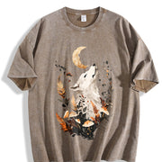 Autumn Looking Up Noble Elegant White Fox Vintage Washed T-Shirt in Brown