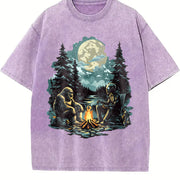 Retro Bigfoot and Alien 90s Vintage Washed T-Shirt in Purple
