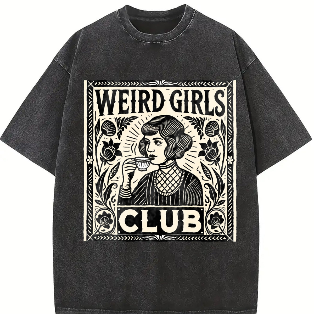 Weird Girls Club Vintage Washed T-Shirt in Black