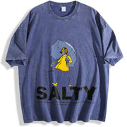 Sality Girl Trendy in Black Breathable for Daily Wear vintage washed oversized T-shirt in Blue