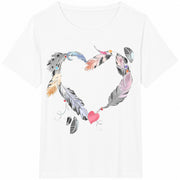 Feather Heart Cotton T-Shirt in White