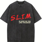 Retro Short-sleeved Vintage Washed T-Shirt in Black