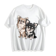 Long-haired Chihuahua Cotton T-Shirt in White
