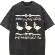 1980s Blue Ribbon Goose with Hearts Ugly Vintage Washed T-Shirt in Black