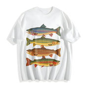Trout Fish Retro Fish Cotton T-Shirt in White