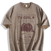 Tv Girl Lovers Rock Song 90s Vintage Washed T-Shirt in Brown