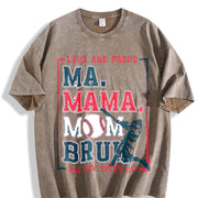 Loose 90S Retro MAMA Mommom BRU and Bat Vintage Washed T-Shirt in Brown