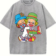 Clown Fashionable Vintage Washed T-Shirt in Gray