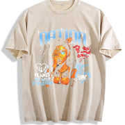 Nation Retro Pinup Vintage Washed T-Shirt in Beige