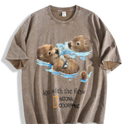Otters Go with the Flow Vintage Washed T-Shirt in Brown