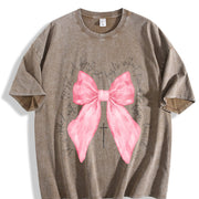 Coquette Christian Pink Bow Faith Vintage Washed T-Shirt in Brown