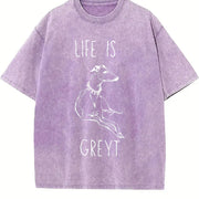 Life Is Greyt Greyhound Lover Vintage Washed T-Shirt in Purple