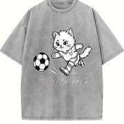 Soccer Cat Vintage Washed T-Shirt in Gray