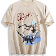 Soul Eater - Black Star Anime Double-sided Japanese Manga vintage washed oversized T-shirt in Beige