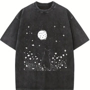 Inspired Moonlit Cat Field Vintage Washed T-Shirt in Black