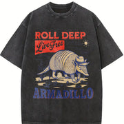 Armadillo Western Cowboy Desert Vintage Washed T-Shirt in Black
