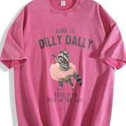 Raccoon Born to Dilly Dally Vintage Washed T-Shirt in Red