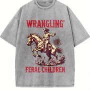 Retro Wranglin' Feral Children Raccoon 90s Vintage Washed T-Shirt in Gray