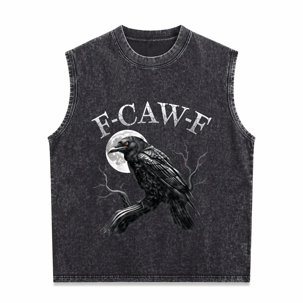 Black Crow F-caw-f Black Bird Moon Gothic Adult Humor Vintage Washed Tank Top in Black