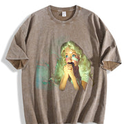 Glam Doll Drinking Vintage Washed T-Shirt in Brown