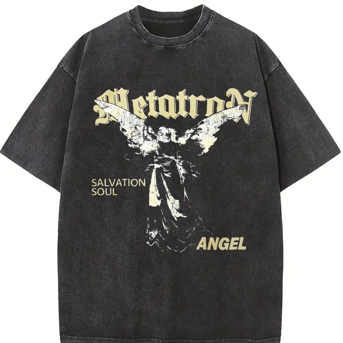Metatron Angel Salvation Soul Grunge Vintage Washed T-Shirt in Black
