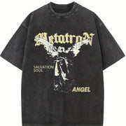 Metatron Angel Salvation Soul Grunge Vintage Washed T-Shirt in Black