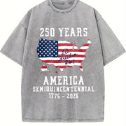Patriotic American Flag Semiquincentennial Vintage Washed T-Shirt in Gray