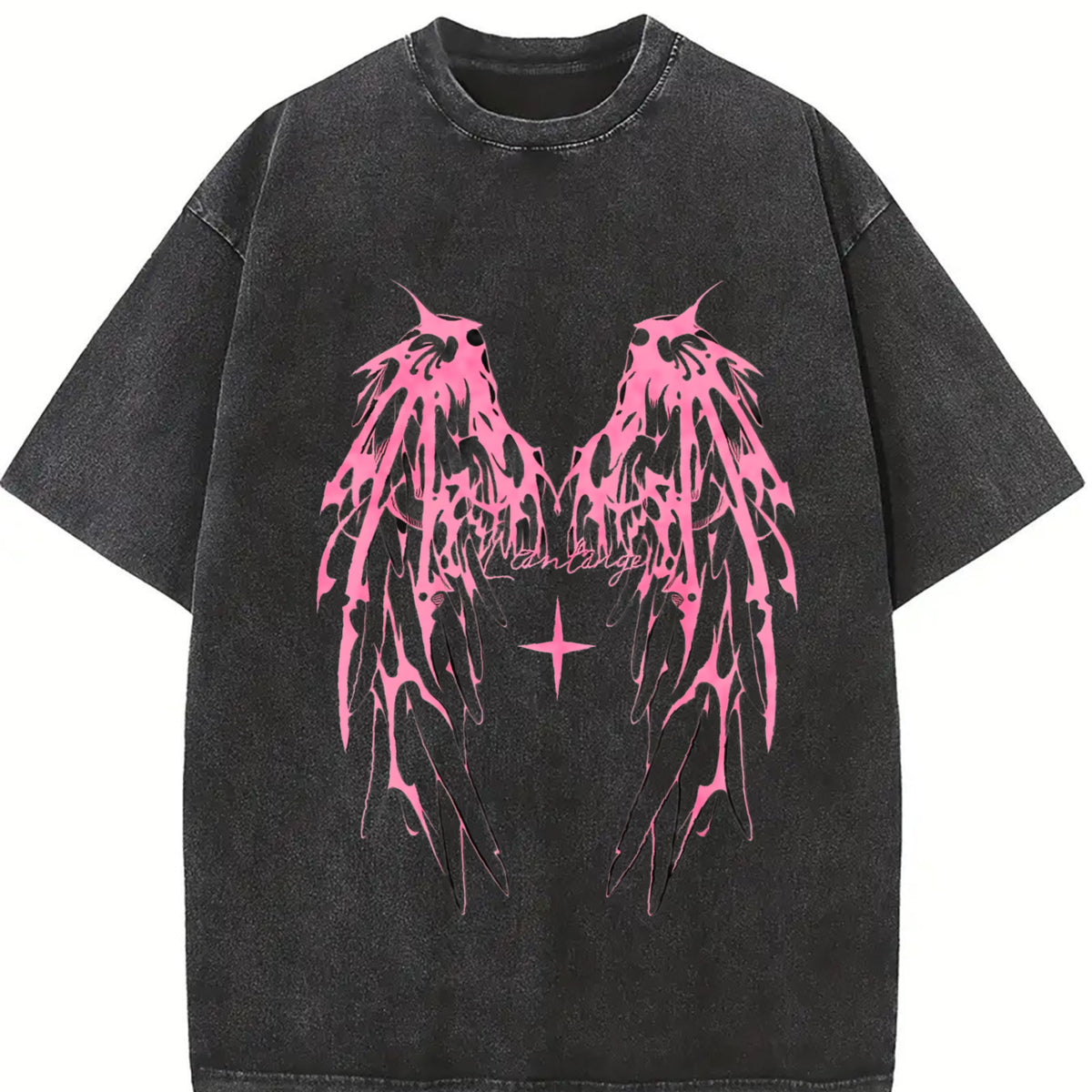 Angel Wings Y2K vintage washed oversized T-shirt in Black