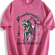 Frog Woman with Tears Emotionally Vintage Washed T-Shirt in Red