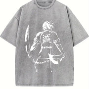 Tengen Anime V2 Fit with Bold Front and Back Demon Slayer vintage washed oversized T-shirt in Gray