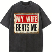 My Wife Beats Me American Flag Husband and Wife Vintage Washed T-Shirt in Black