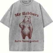 Retro Shocked Bear 90s Vintage Washed T-Shirt in Gray