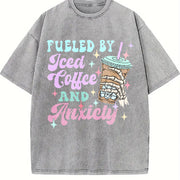 Iced Coffee & Anxiety Mental Awareness Vintage Washed T-Shirt in Gray