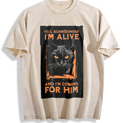 Retro Eye-catching Patterns Vintage Washed T-Shirt in Beige