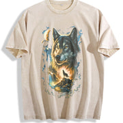 90s Howling Wolf Wilderness vintage washed oversized T-shirt in Beige