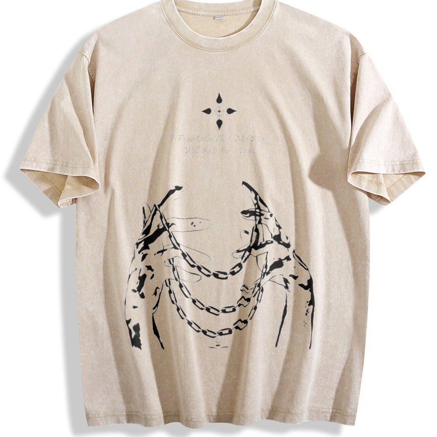 Chain of Judgement Kurapika Hunter x Hunter Anime vintage washed oversized T-shirt in Beige