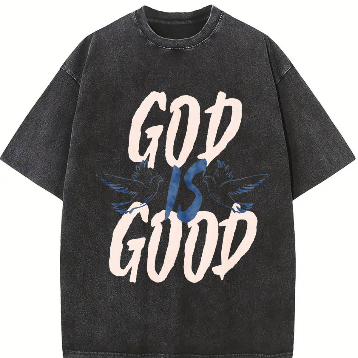 Short-sleeve Christian -Polyester Vintage Washed T-Shirt in Black