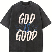 Short-sleeve Christian -Polyester Vintage Washed T-Shirt in Black