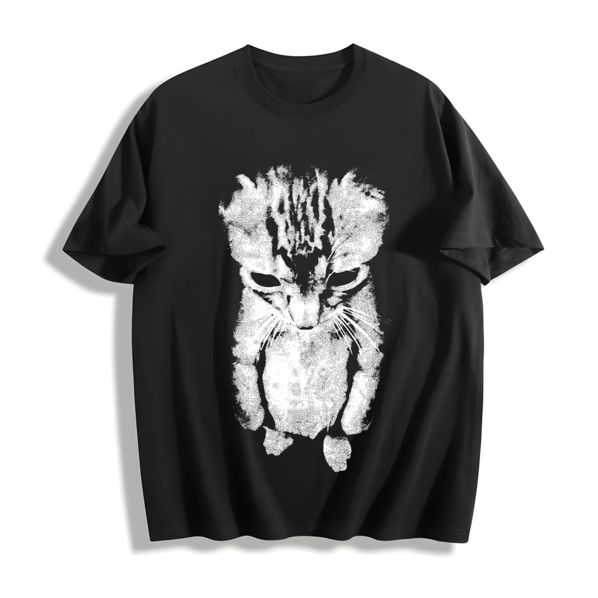 Sad Meme Cat Animal Cotton T-Shirt in Black