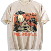 Retro UFO Get in Loser We're Going Insane Y2k Vintage Washed T-Shirt in Beige