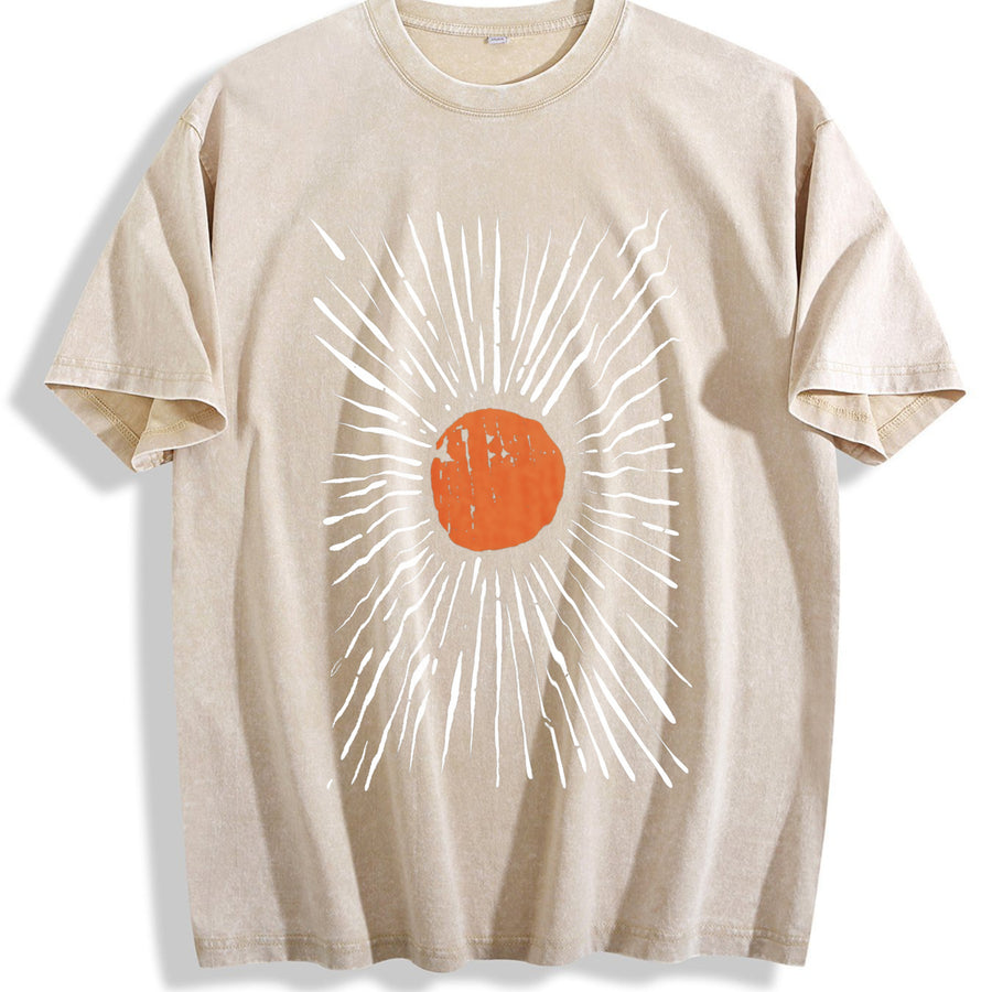 Retro Orange Sunburst vintage washed oversized T-shirt in Beige