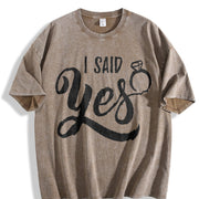 I Said YES Do You Marry Me -Valentine's Day Vintage Washed T-Shirt in Brown