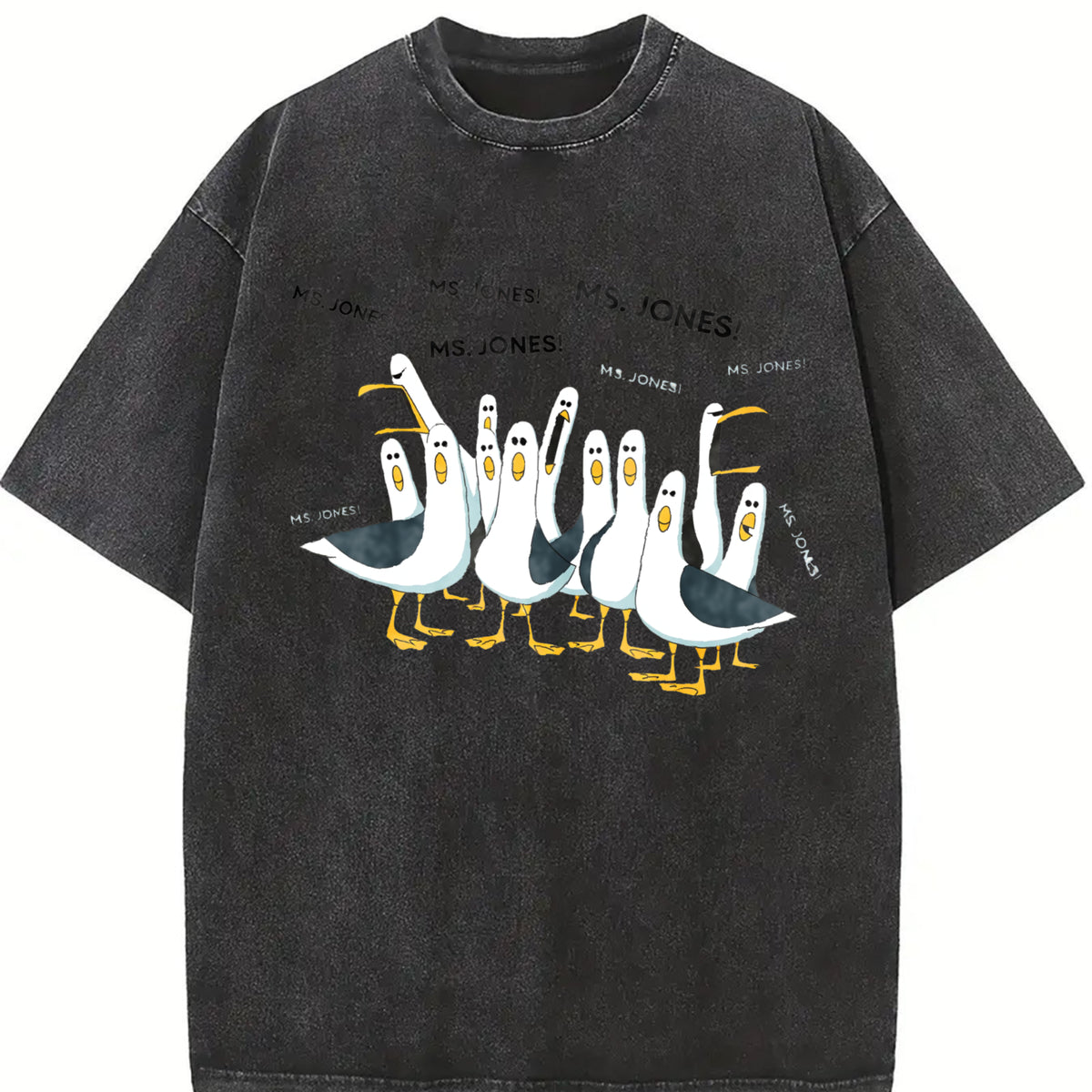 Custom Seagull Teacher Vintage Washed T-Shirt in Black